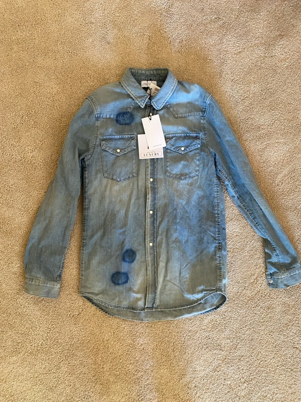 John Elliott Light Blue Denim Shirt with pearl Snaps - Picture 1 of 6